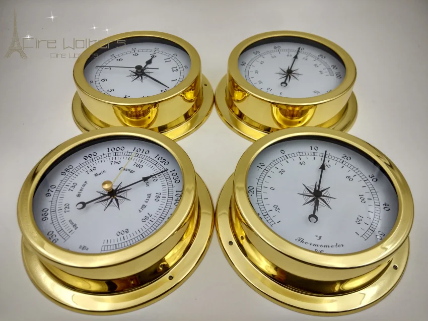 4 pcs/set Brass Case Traditional Weather Station Barometer Temperature