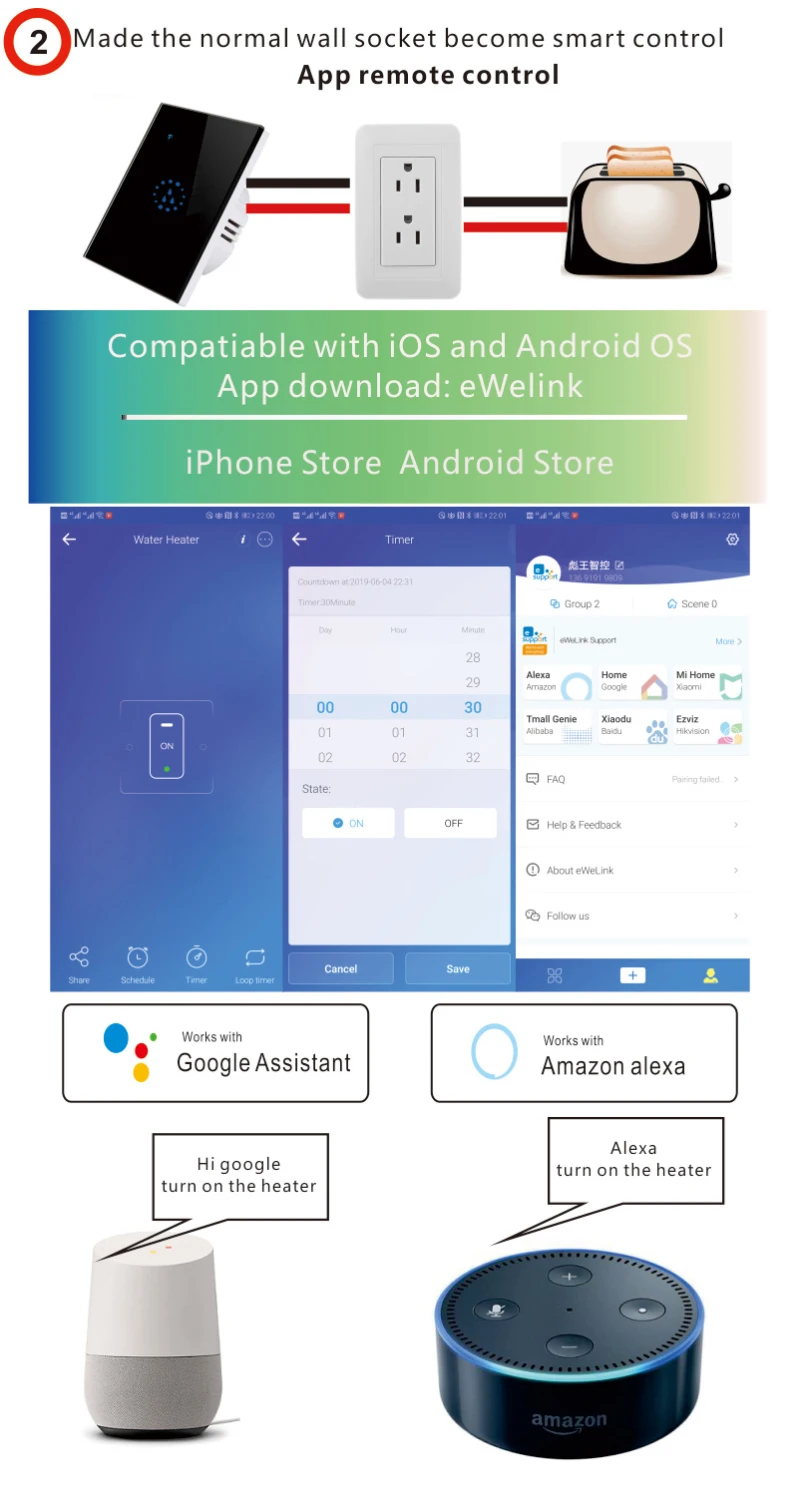 США Wifi бойлер умный переключатель Сенсорная панель голосовой пульт дистанционного управления таймер открытый водонагреватель переключатели работа для Alexa Google Home