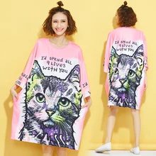 Большие размеры 5XL новые осенние женские модные хлопковые милые топы с принтом кота, 3/4 рукав, женские футболки, большие свободные длинные футболки Blusas