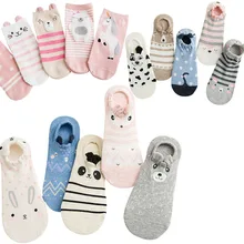 Женские носки, 5 пар, весенние Короткие хлопковые полосатые носки с животными, новинка, креативные женские модные новые Мультяшные Смешные художественные носки для девушек