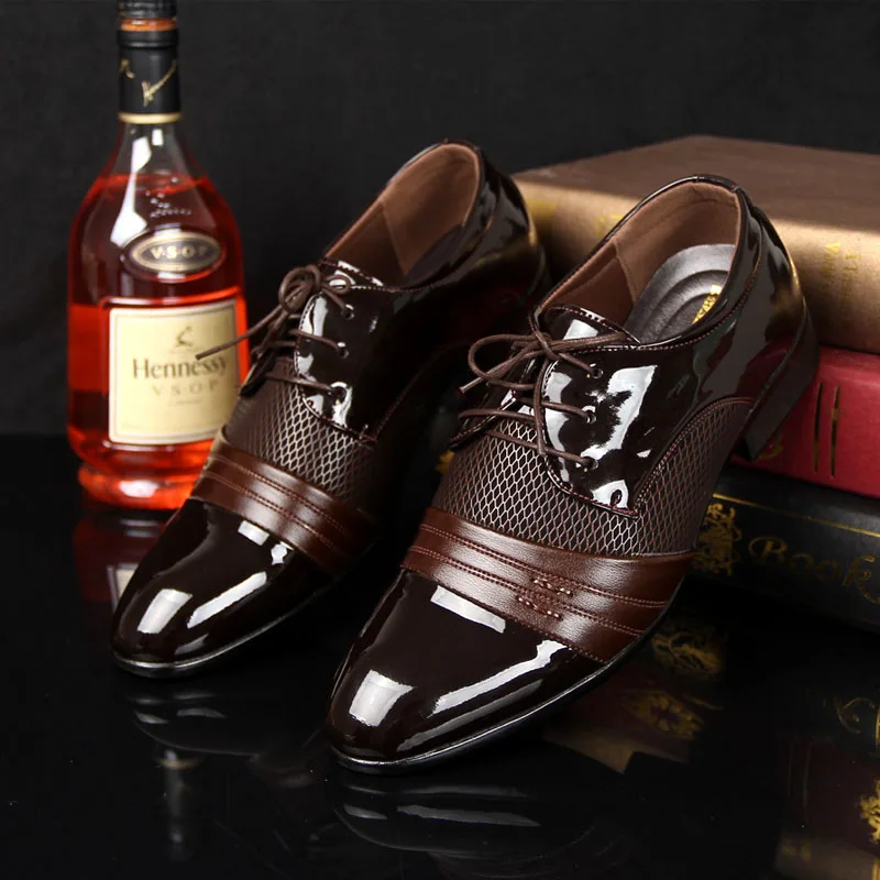 

2018 New Arrival Men Formal Shoes Breathable Lace-up Flat Pointed Toe Business PU Leather Footwear Male Dress Shoes HH-545