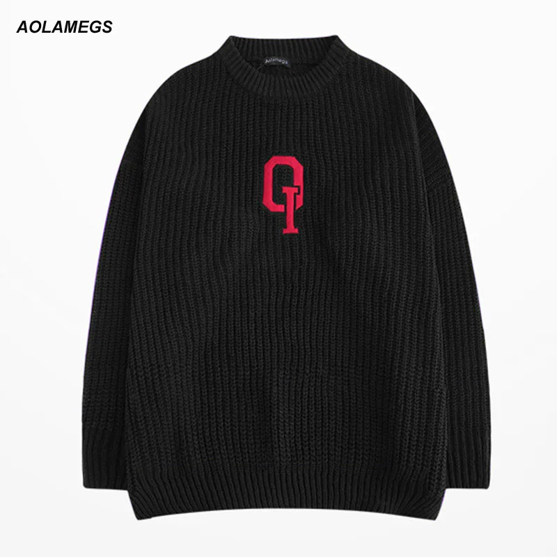 Aolamegs Для мужчин трикотажный пуловер Свитера Вышивка Зима мягкий свитер высокое качество с номер модные Повседневное Хлопок Мужской