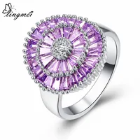 lingmei Flower Purple & Pink Round White Cubic Zirconia Silver Color Size 6 7 8 9 Beautiful Fashion Women Jewelry Wholesale Gift