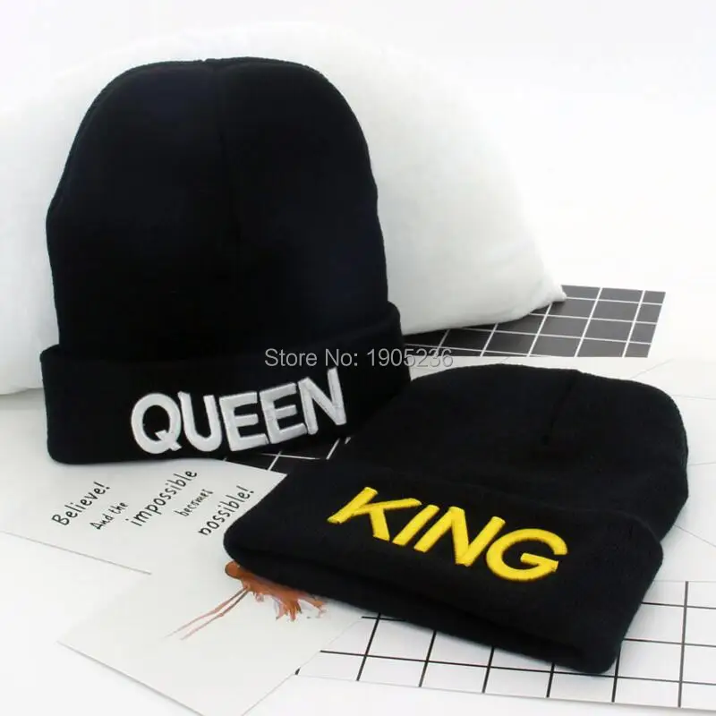 Шапочки Кепки King Queen бренд Вышивка теплая зимняя шапка вязаная S хип хоп Для