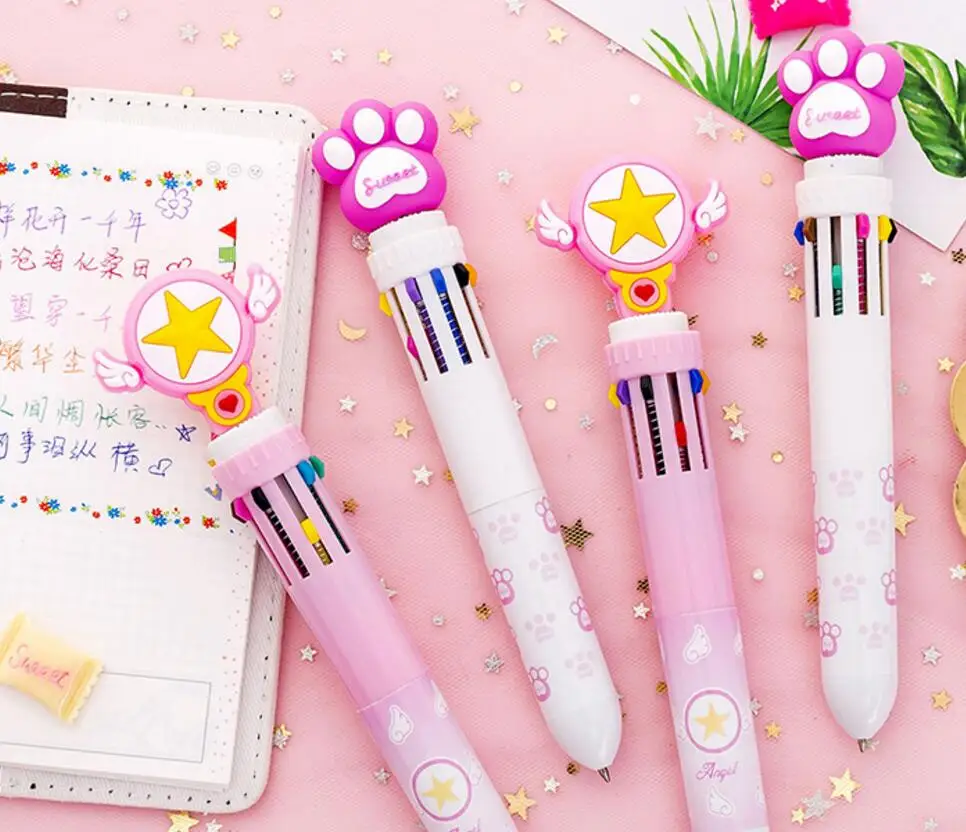 account pen bear claw design Multicolor press ballpoint 10 in 1 color cute school prize gift student 36pc | Канцтовары для офиса и