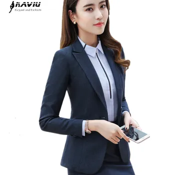 

New spring fashion business women blazer high quality temperament long sleeve jacket office lady interview plus size uniforms