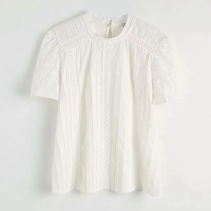 

Women White Shirt Hollow Sleeve Blouses Summer O-Neck Casual Korean Female Shirts Spring Loose Ladies Tops Shirt