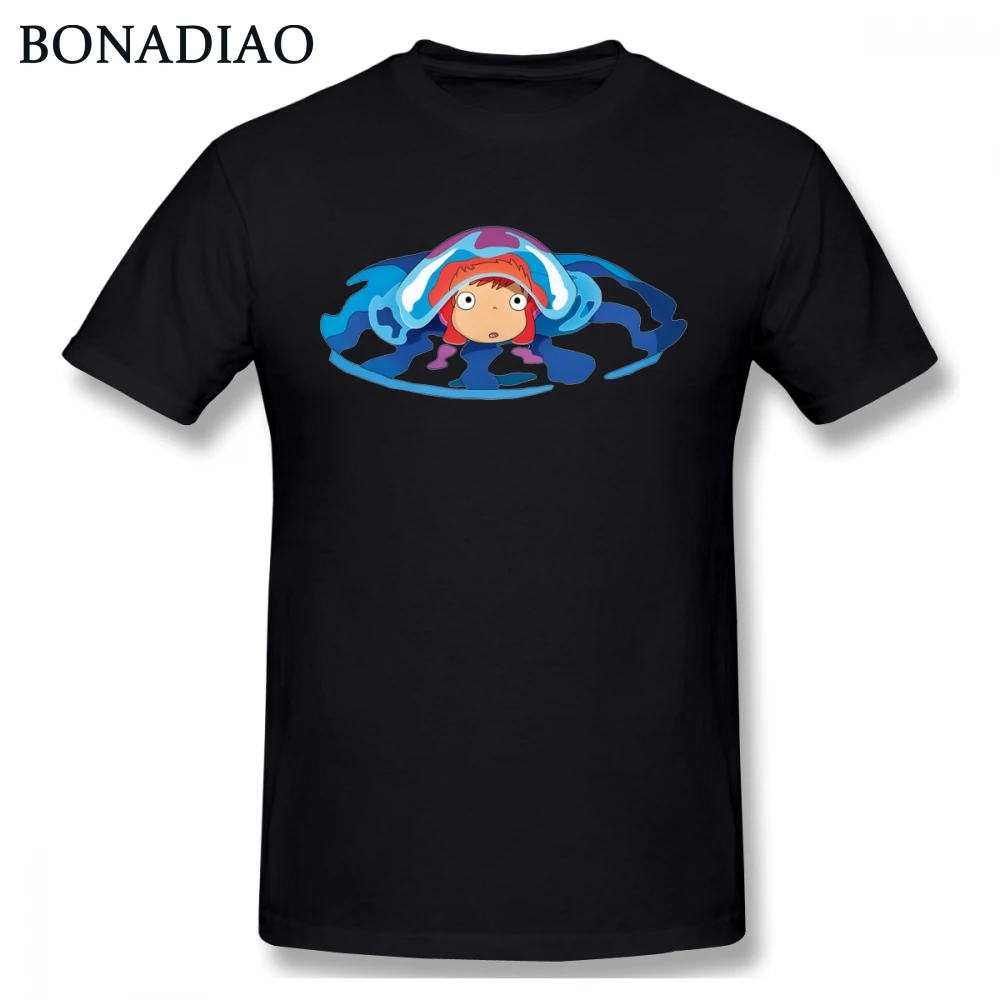 Футболка Ponyo на скале для мужчин дешевая мужская футболка круглая Мужская аниме