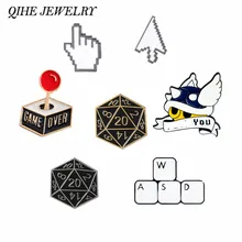 Joyería qihe juego colección de pins teclado flecha mano Cursor Mario D20 Vintage juego insignias broches para el amante del juego