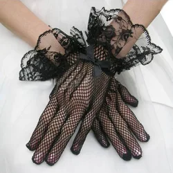 New Short Bridal Gloves Lace Black Ivory Wedding Bridal Accessory Wrist Length Finger Wedding Gloves In Stock