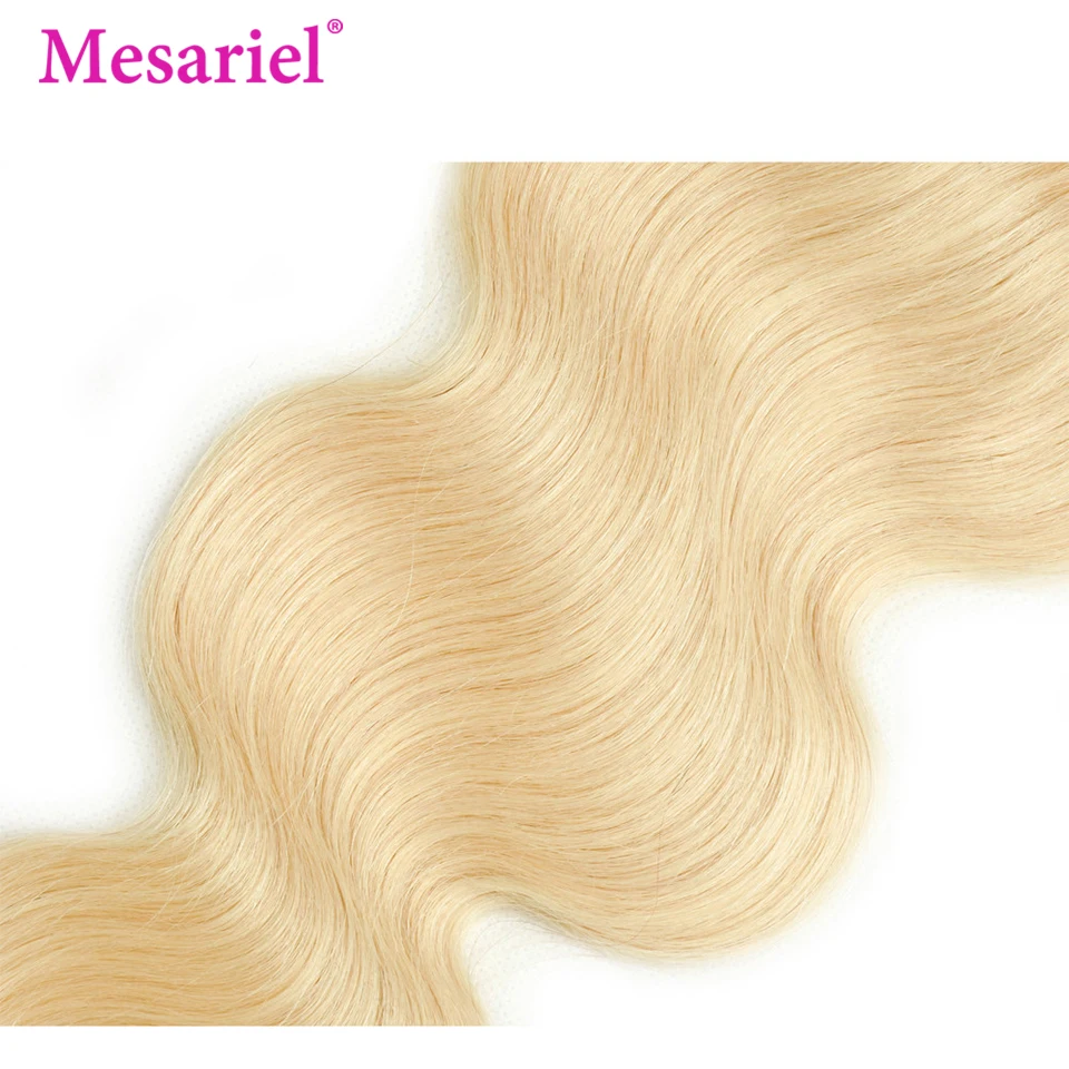 Mesariel Peruvian 613 Body Wave Hair Bundles With Closure Remy Honey Blonde 613 Human Hair Bundles With Lace Frontal Closure