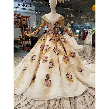 

ANGEL NOVIAS Long Sleeves Ball Gown Lace Saudi Arabia Wedding Dresses 2020 Abito Da Sposa Principess Vestidos Matrimonio