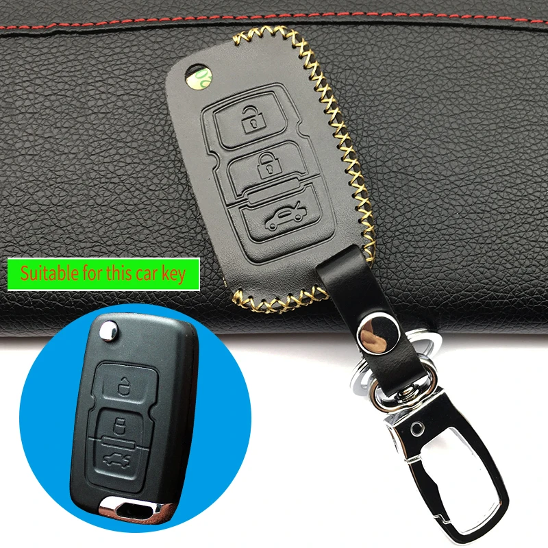 

Latest leather car key cover remote control key package For Geely Emgrand EC8 EC715 EC718 3 button keys car keys accessories