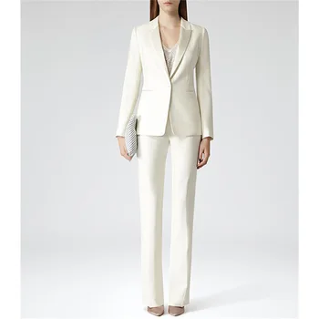 

Custom Ivory Womens Business Work Suits Formal Evening 2 Piece Pant Suits Female Office Uniform One Button Ladies Trouser Suits