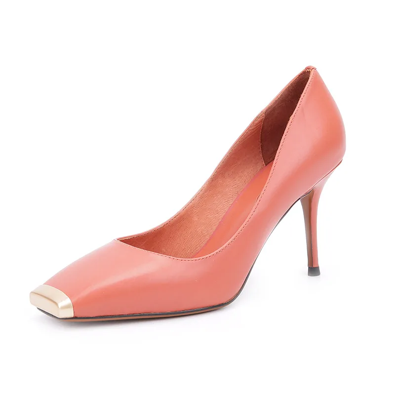 

European Station Women's Shoes 2018 Leather Fashion Square Head Shallow Mouth Thin Documentary Shoes Women's High Heels
