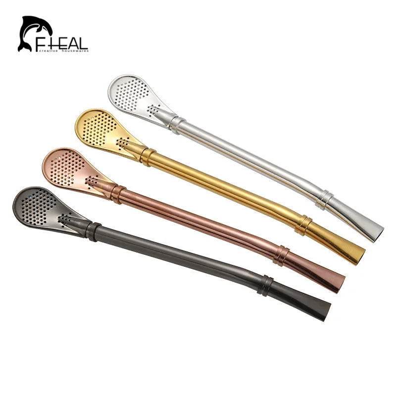 FHEAL 1pc Coffee Tea Mixing Spoon Stainless Steel Stir Long Tea Filter With Suction Stick Spoon