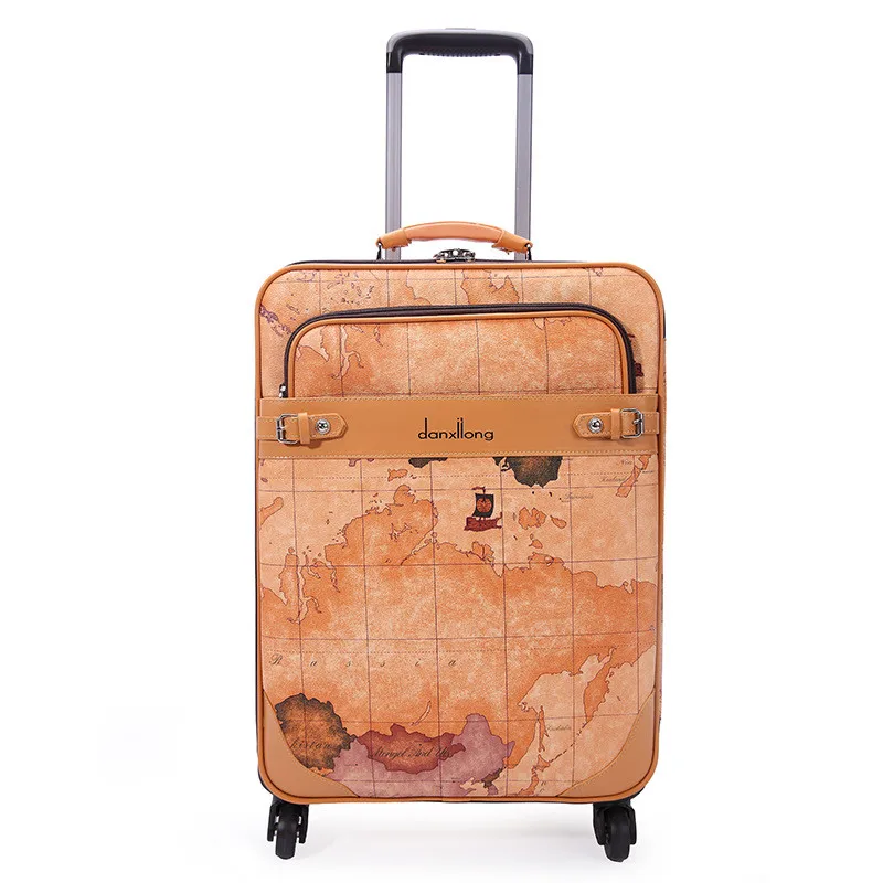 

Wholesale!High quality yellow pu leather vintage trolley luggage on universal wheels,16 18 20 22 24inches vintage travel bags