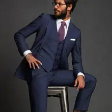 Классический Стиль Темно-синие жениха Смокинги для женихов Для мужчин свадебные костюмы для выпускного Жених(куртка+ Брюки для девочек+ жилет+ галстук) k: 913