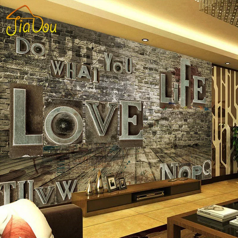 Custom Mural European Retro 3D Stereo Relief Brick Alphabet Wall Paper