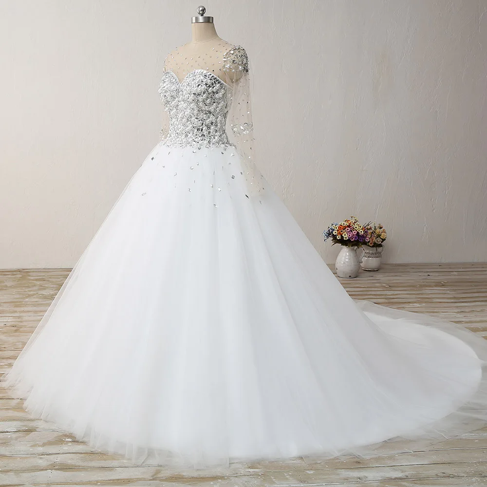 2019 Vestido De Novia Romantico Estilo Arabe Dicho Mhamad Manga Larga Cristal Vestido De Fiesta De Princesa Vestidos De Boda Con Perla Wedding Dress With Pearls Ball Gown Wedding Dresseswedding Dress Aliexpress