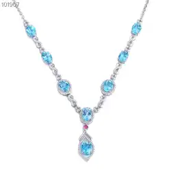 Ювелирные украшения с драгоценными камнями модная Простой Разработанный 925 серебро Природный Голубой топаз серьга, ожерелье, подвеска