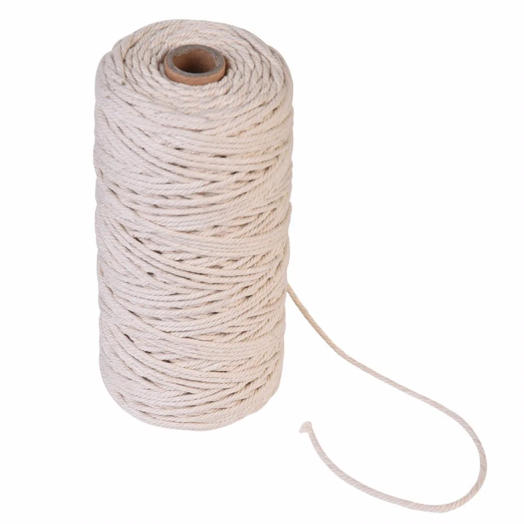 1pc 1/2/3mm Diameter Twisted Cord 100% Natural Cotton 200/400M Length For Handmade DIY Craft Macrame Artisan String