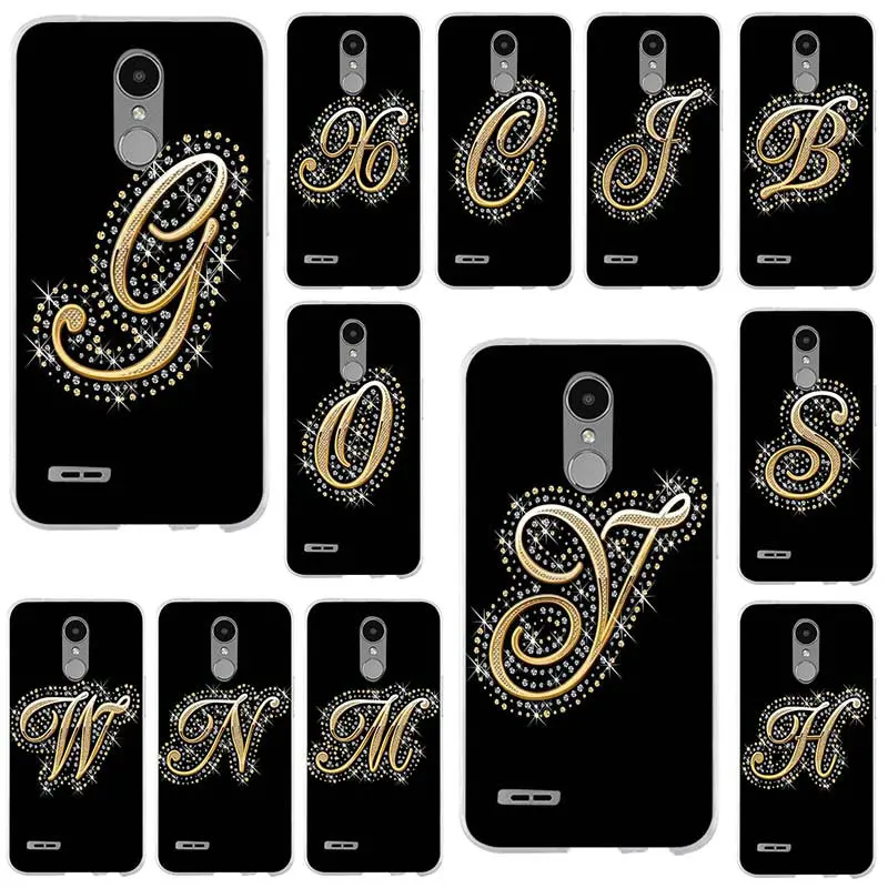 

Soft TPU Phone Case for LG K4 K7 K8 K10 2017 G2 G3 Mini G4 Spirit G5 G6 V10 V20 V30 Nexus 5X Coque Fundas Gold Alphabet Diamond