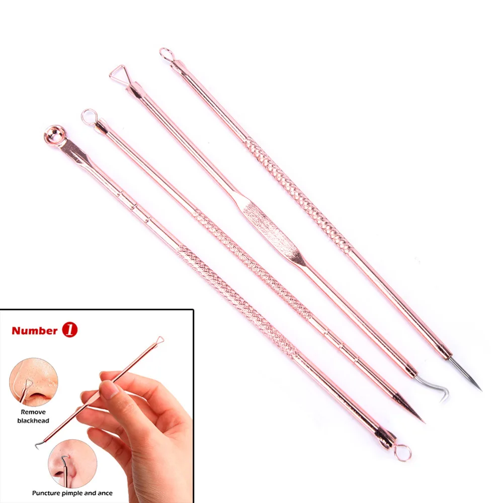 4 Pcs Blackhead Remover Acne Treatment Acne Needle Rose Gold Acne
