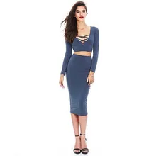 Women Autumn Winter Sexy Club font b Dress b font Long Sleeve 2Piece Outfits Bandage Bodycon