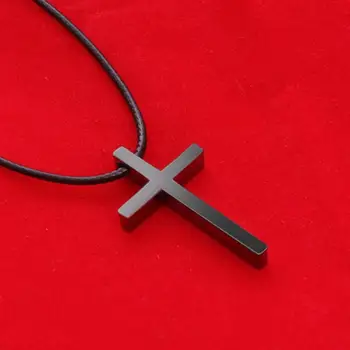 OBSEDE New Simple Cross Pendent Necklace Black Leather Rope Fashion Antique Silver Color Alloy Punk Jewelry For Women Men Gift
