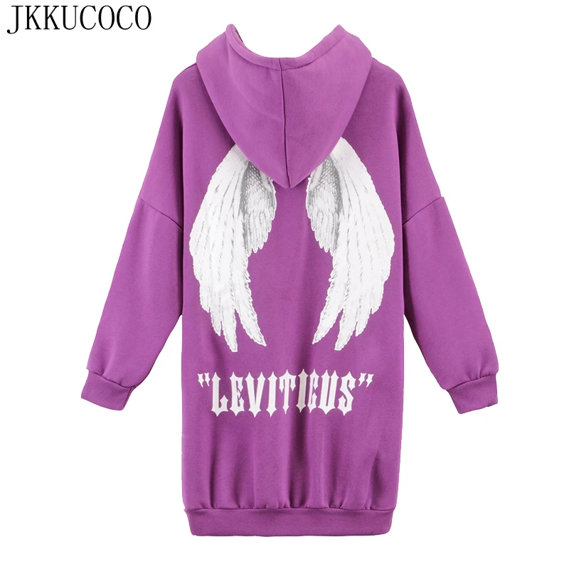 

JKKUCOCO Angel wings Letters Casual Sweatshirts Women Hooded sweatshirt Thick Fleece Warm Winter Hoodie Pullover Women Hoodies