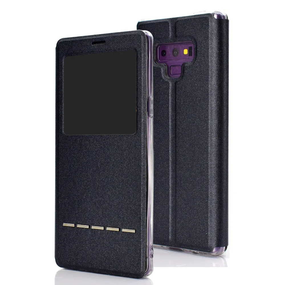 Роскошный кожаный чехол книжка с окошком для Samsung Galaxy Note 9 S9 Plus J4 J6 A6 2018 подставка