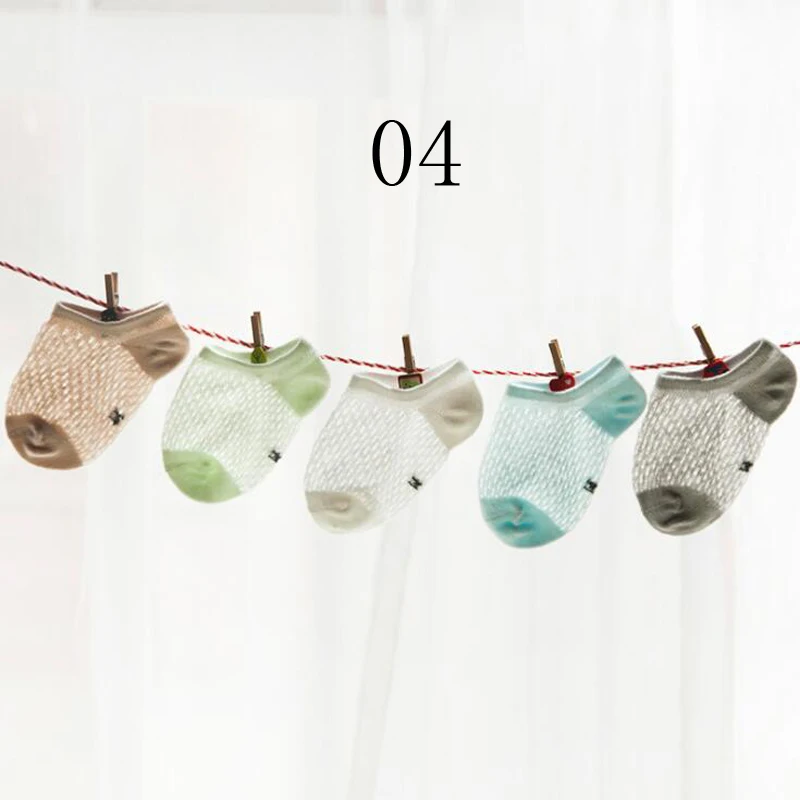 5 пара/лот; тонкие кружевные дышащие хлопковые удобные повседневные носки для малышей - Цвет: 04