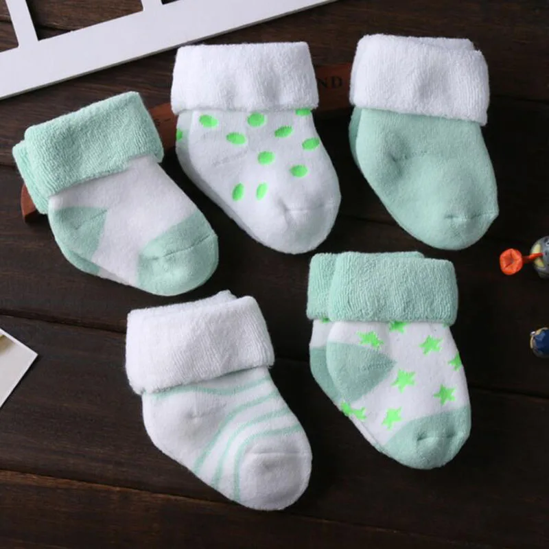 5 пара/лот; Новинка; хлопковые плотные детские носки для малышей; сезон осень-зима; теплые детские носки - Цвет: Green 5 Pair