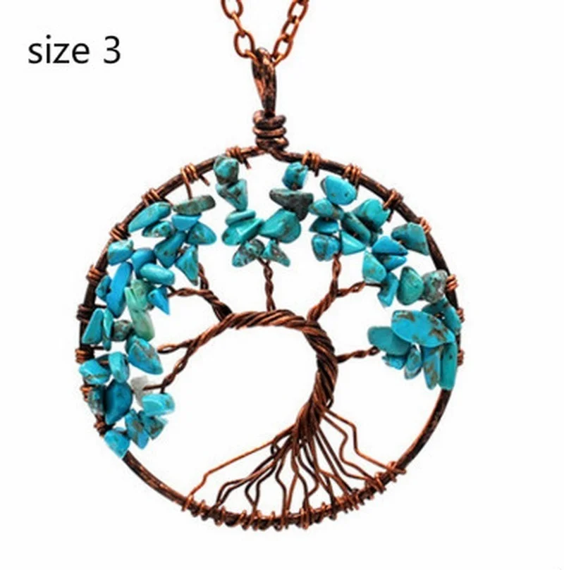 

1 PC Tree of Life Pendant Amethyst Rose Crystal Necklace Gemstone Chakra Jewelry Copper Rose Quartz Turquois Crystal Necklace