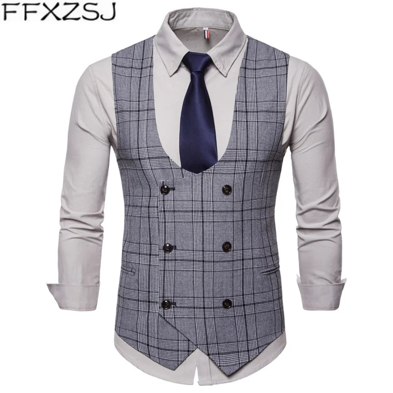 FFXZSJ2019 бренд для мужчин's повседневный деловой жилет высокое качество мужчин's костюмы мужчин's повседневное плед Высокое качество двубортный жилет