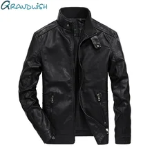 Grandwish pu кожаная мужская куртка со стоячим воротником, осенняя Классическая мотоциклетная мужская кожаная куртка из искусственной кожи, мужская куртка, DA366
