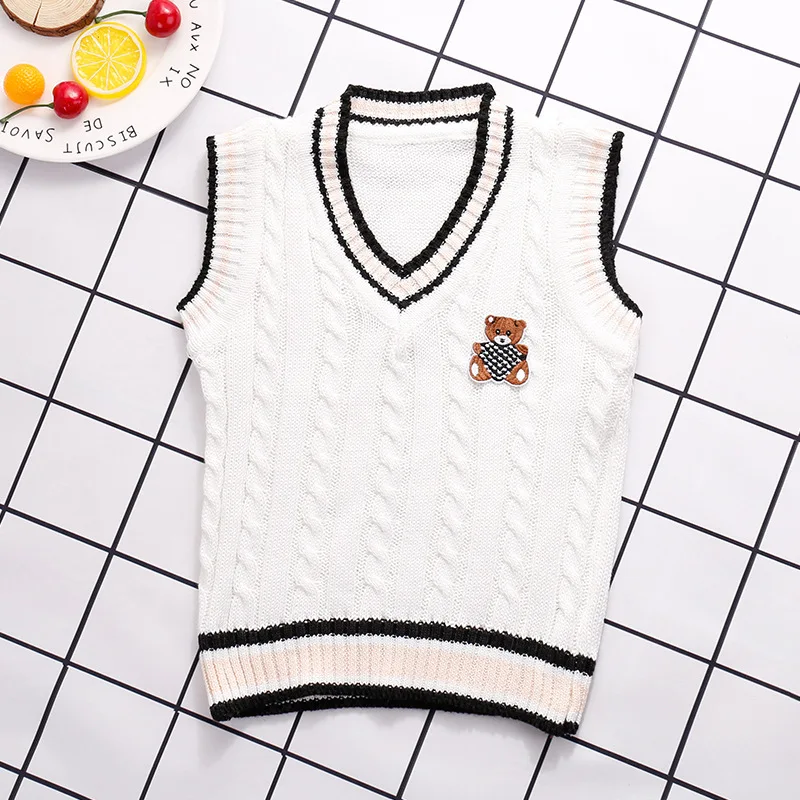 Baby Little Boys Girls Knit Sweater Vest Kids Cotton V Neck Cardigan Waistcoat Button-Down