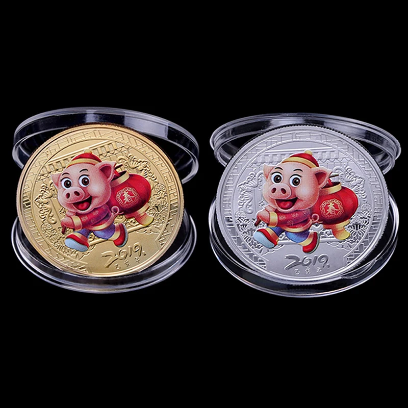 

2pcs/box 2019 Pig Souvenir Coin Chinese Zodiac Commemorative Coin New Year gifts Non-currency Coin Decor Lucky Character