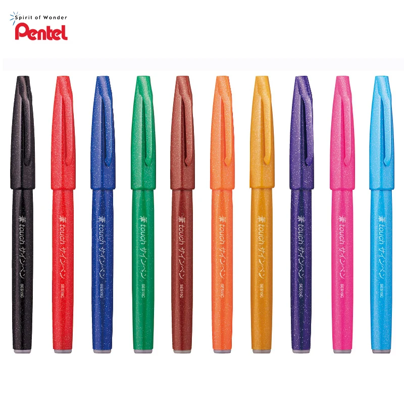 Pentel fude touch sign pens наконечник 6/12 разных цветов в мешочке для современной каллиграфии, Ручная надпись, японский набор