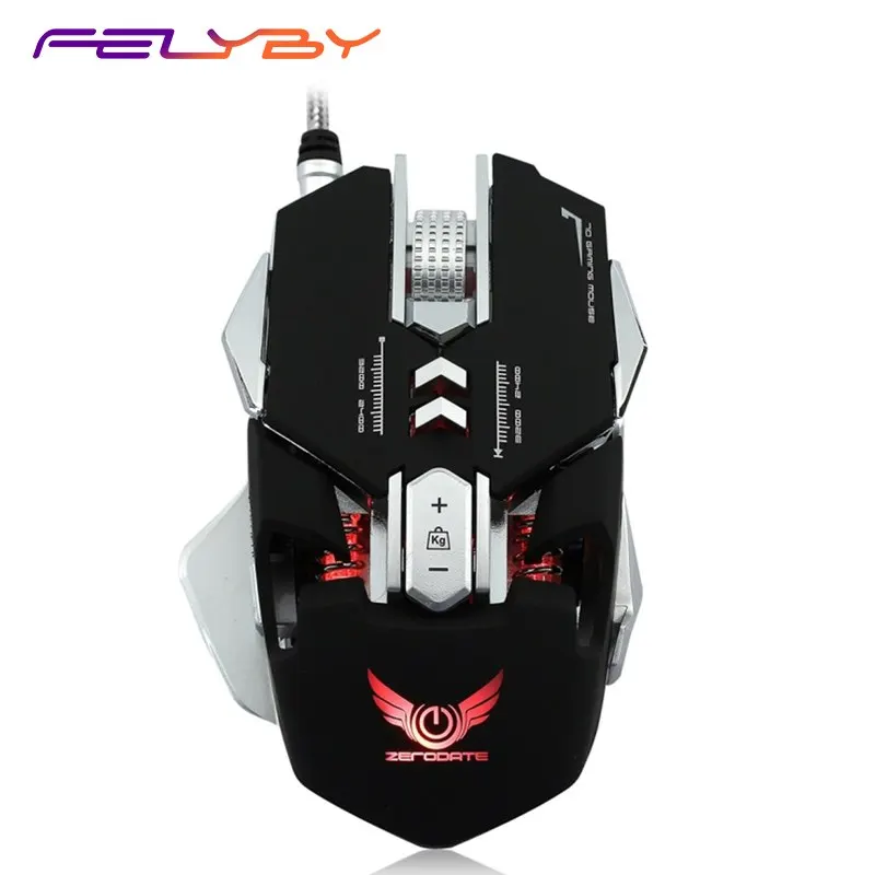

FELYBY High Quality Wired Mechanical Macros Define 7 Programmable Keys 4000 DPI Max Adjustable Gaming Mouse with Backlight