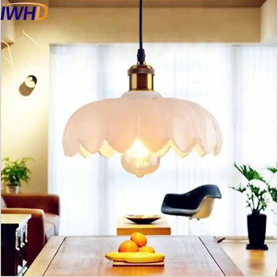 

IWHD White Glass Style Loft Vintage Industrial Lamp Lighting Bar Coffe Bombilla Edison LED Pendant Light Hanglamp Luminaire