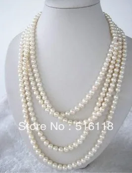 

Free Shipping 100" LONG WHITE FRESHWATER PEARL NECKLACE 7-8MM
