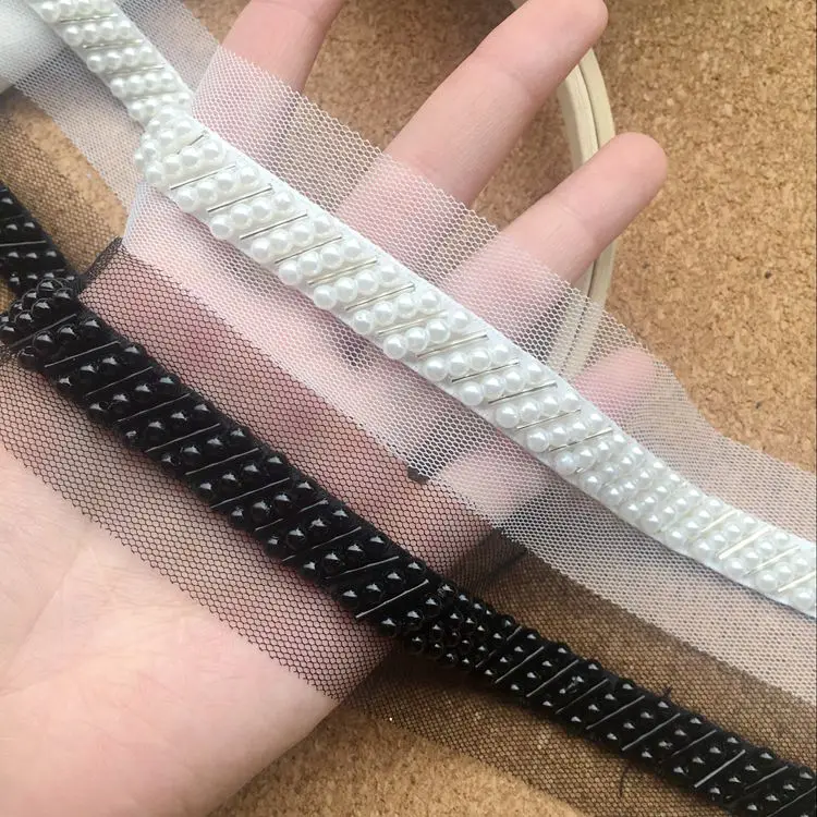 Mesh beaded good quality hand sewn lace clothing trim Heavy work lace DIY wedding shoulder strap belt dress accessories