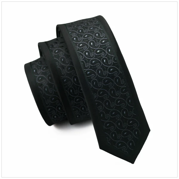 

2017 Fashion Slim Tie Black Frame and Gray Paisley Skinny Narrow gravata Silk Neck Ties For men 5.5cm width Wedding dress E-246