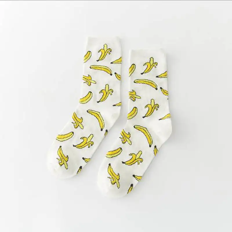Harajuku/милые Мультяшные носки с изображением банана, белые забавные носки для девочек, крутые носки для скейтборда, женские хлопковые хипстерские носки с фруктами - Цвет: more banana