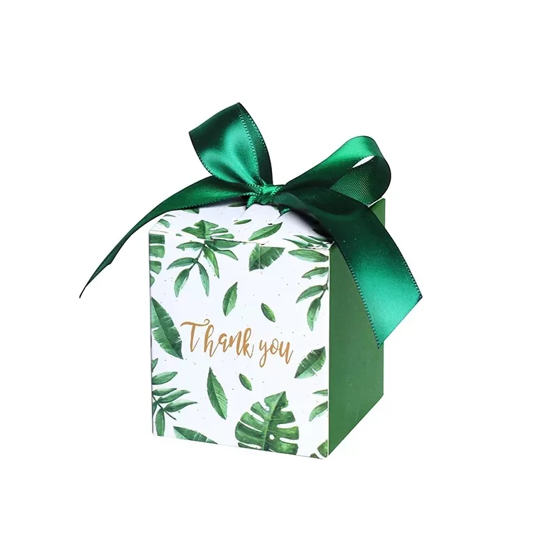 50 шт./лот 6X6X7 см Спасибо зеленый конфетная коробка с лентой подарочные коробки шоколада Свадебные сувениры Свадебный Сувениры и подарки
