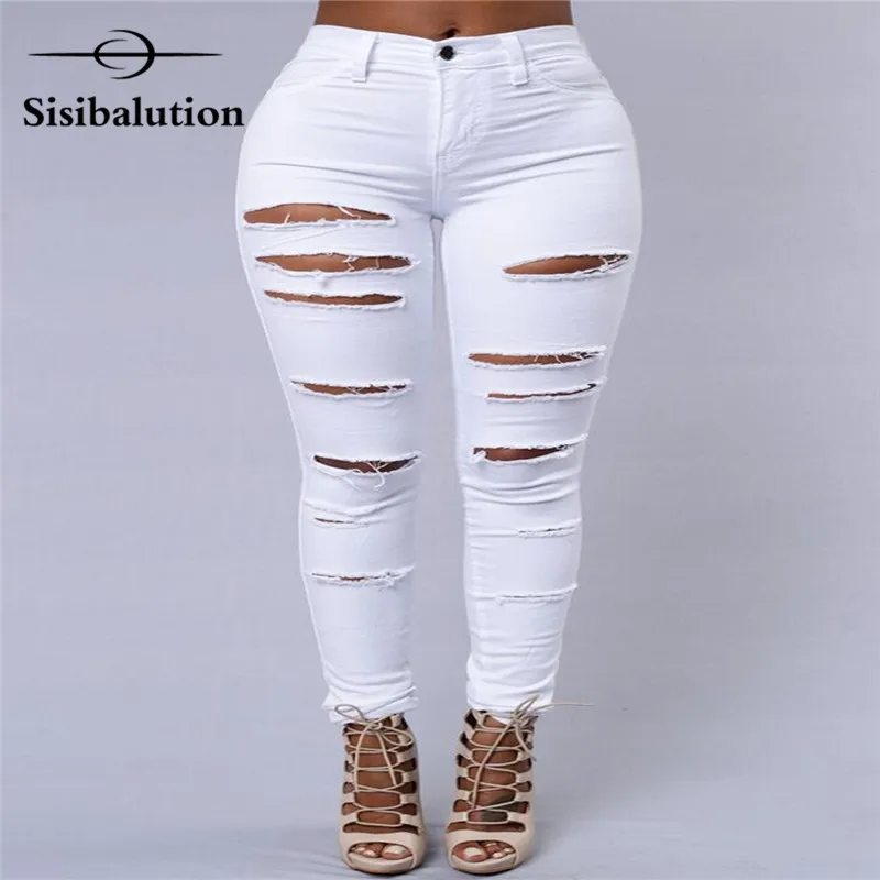 

2016 New Summer club Style Women Jeans ripped Holes girls pants Stretch fabric Slim vintage boyfriend jeans for female