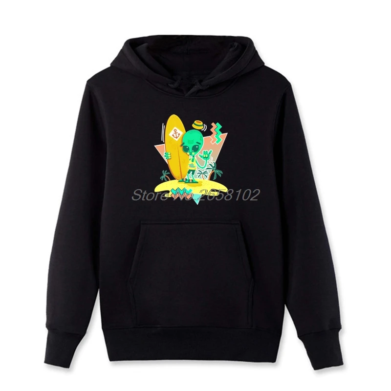 Rock You Alien Surfer Hoodies Men Cotton Cartoon Surfboard Beach Palm