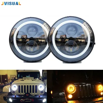 

7inch LED Halo Headlights 7" LED Headlight H4 Hi/low Auto Headlight With Angle Eye For Jeep Puch Kenworth Nissan Suzuki Samurai